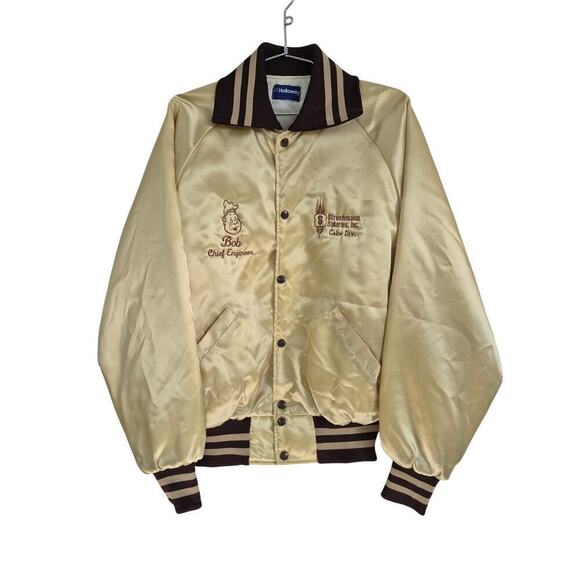 VTG Holloway Stroehmann Gold Baseball Jacket Quilted Lining Bob Chief Engineer L - Picture 1 of 6